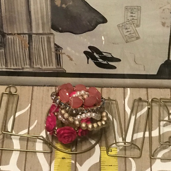 5Pcs Fashion Stretch Bracelet Set Pink - Picture 2 of 12